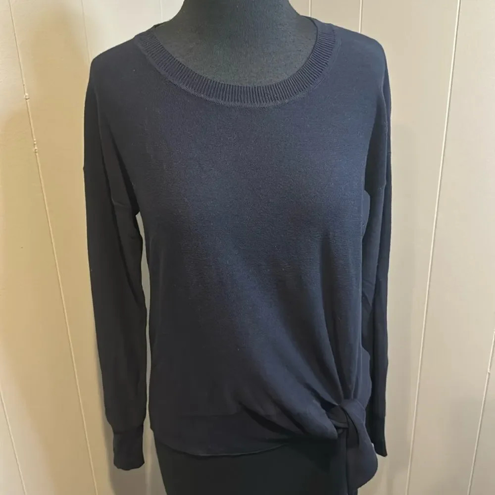 J. Crew navy tie hem crewneck 100% cotton sweater. New, with tag. Size XS.